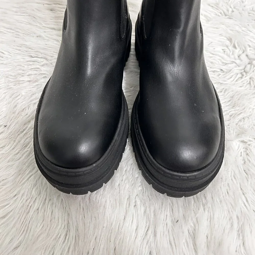 Good American Shoes Womens Size 9 Platform Combat Boots Black Leather GA036V-X‎